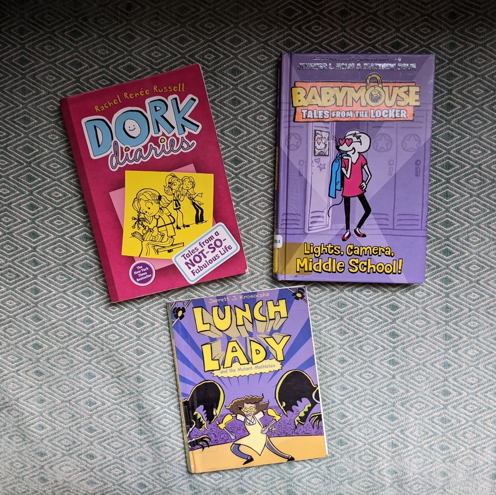 Dork Diaries, Vol 1 & Babymouse & Lunch Lady Bundle of Three Books